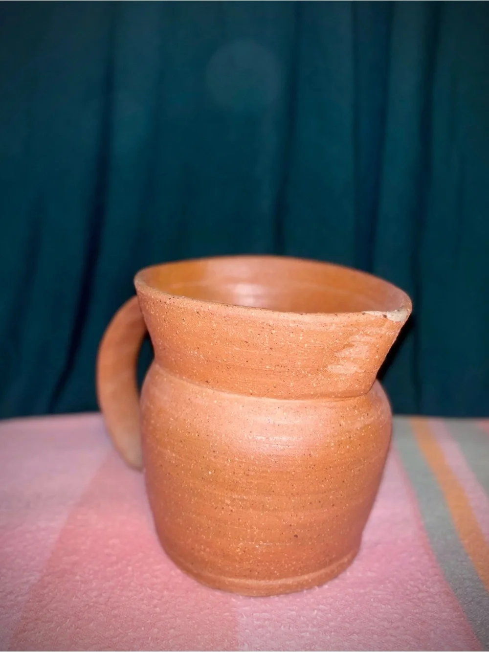 Vtg 1980s Handmade Raw Terracotta Earthenware Pottery Pitcher